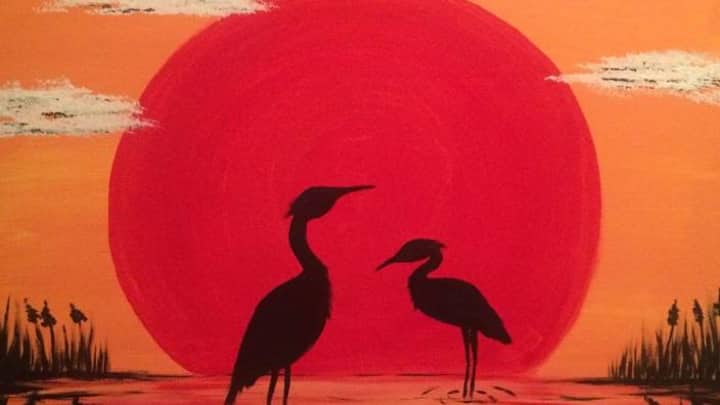 Paint and Sip: Blue Herons and the Red Sun