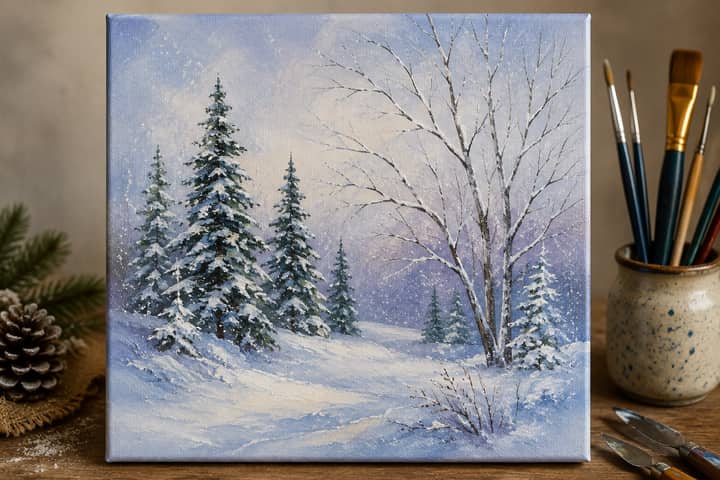 Paint Winter Tree Landscape on Canvas