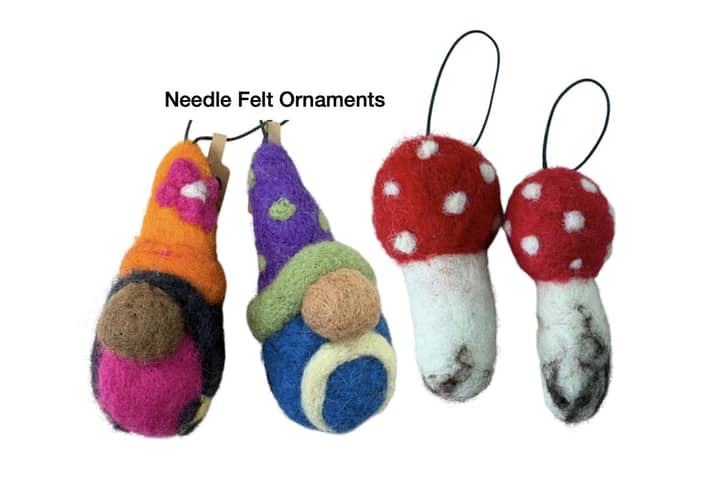 Mushroom & Gnome Needle Felt Ornaments
